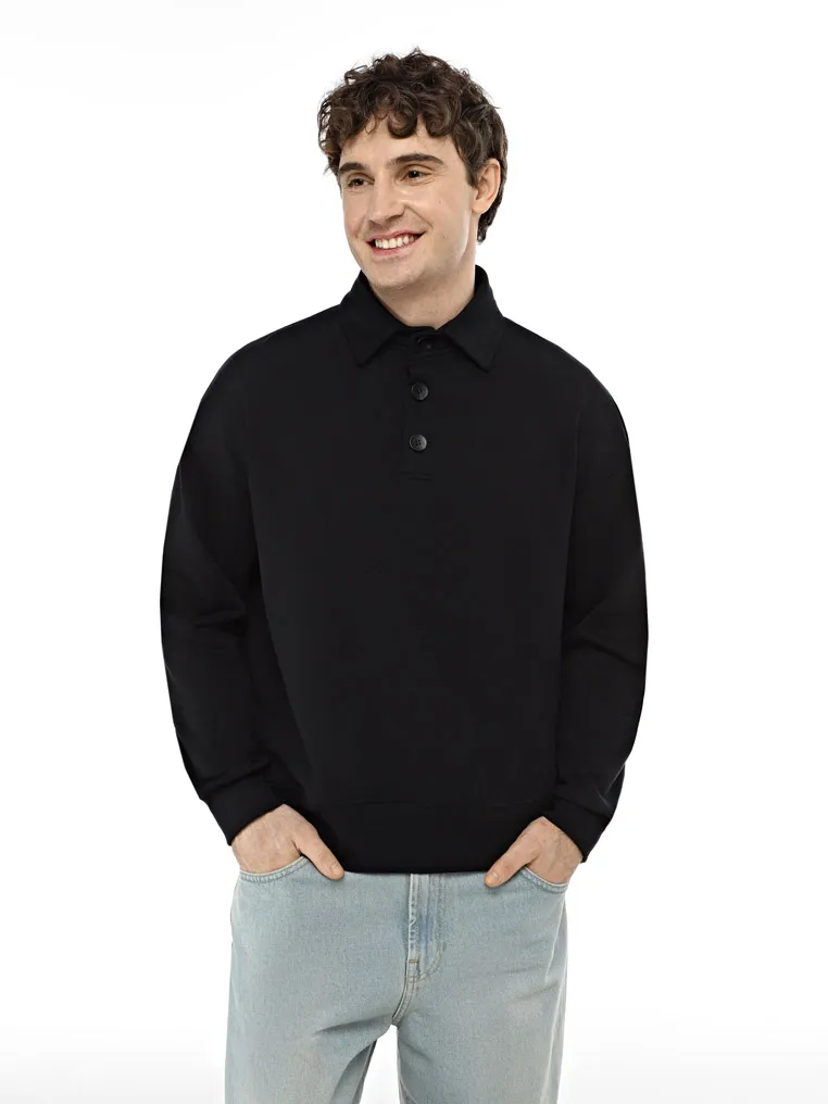 Button-down polo sweatshirt